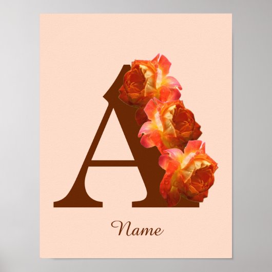 Oranje Roos Monogram Eerste Letter A Persoonlijk Poster (Voorkant)