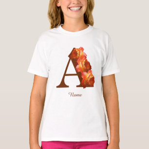 Oranje Roos Monogram Eerste Letter A Persoonlijk T-shirt