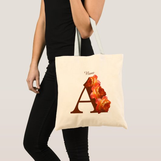 Oranje Roos Monogram Eerste Letter A Persoonlijk Tote Bag (Voorkant (product))