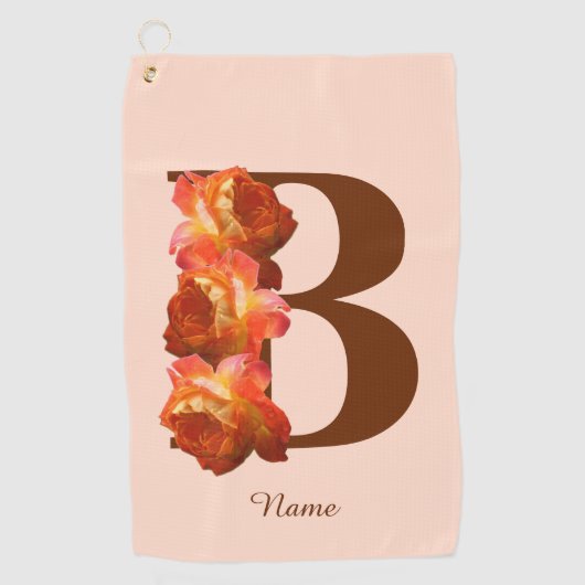 Oranje Roos Monogram Eerste Letter B Persoonlijk Golfhanddoek (Voorkant)