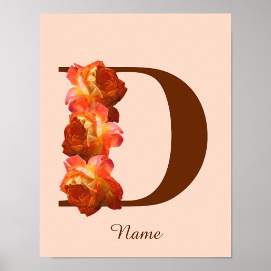 Oranje Roos Monogram Eerste Letter D Gepersonalise Poster (Voorkant)