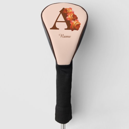 Oranje Roos Monogram Initiaal A Gepersonaliseerd Golfheadcover (Voorkant)