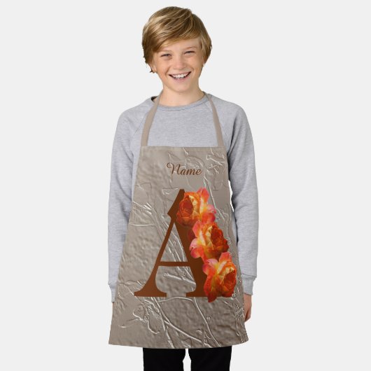 Oranje Roos Monogram Initiaal A Jouw naam Apron Schort (Gedragen)