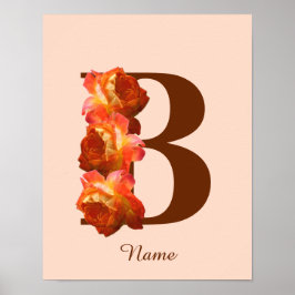 Oranje Roos Monogram Initiaal B Jouw naam Poster