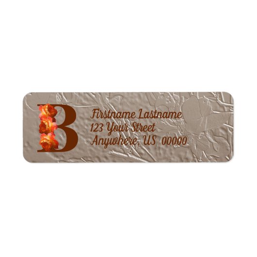 Oranje Roos Monogram Initiaal B Retouradres  Etiket (Voorkant)