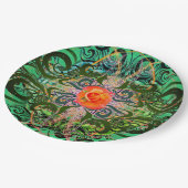 Oranje Roos op groen elegantpatroon Papieren Bordje (Gekanteld)