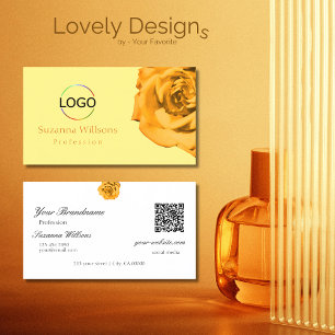 Oranje Roos op Plain Peach White met Logo QR-code Visitekaartje