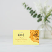 Oranje Roos op Plain Peach White met Logo QR-code Visitekaartje (Staand voorkant)