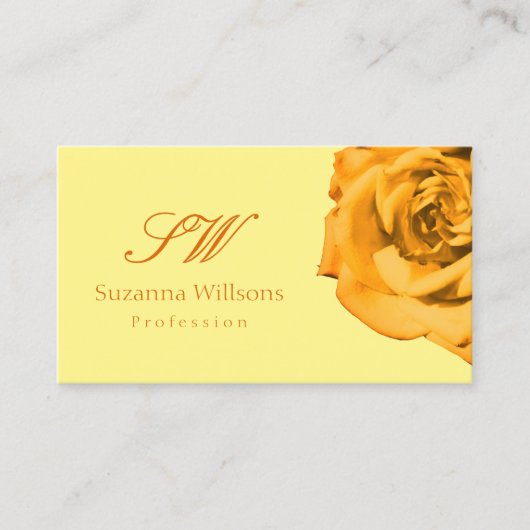 Oranje Roos op Plain Peach Witte Initialen Foto Visitekaartje (Voorkant)