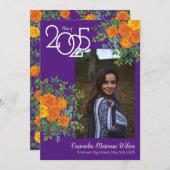 Oranje Roos Paars Foto Afstuderen Aankondiging (Voorkant / Achterkant)