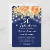 Oranje Roos String Lights Navy Verjaardag Kaart (Voorkant)