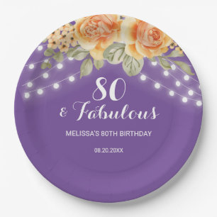 Oranje Roos String Lights Paarse Verjaardag Papieren Bordje
