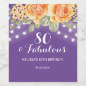 Oranje Roos String Lights Paarse Verjaardag Wijn Etiket (Enkel label)