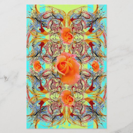 Oranje Roos Victoriaans Schrapboekpapier Briefpapier (Voorkant)