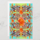 Oranje Roos Victoriaans Schrapboekpapier Briefpapier (Voorkant / Achterkant)