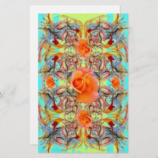 Oranje Roos Victoriaans Schrapboekpapier Briefpapier (Voorkant / Achterkant)