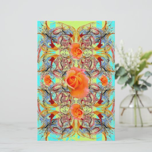 Oranje Roos Victoriaans Schrapboekpapier Briefpapier (Staand voorkant)