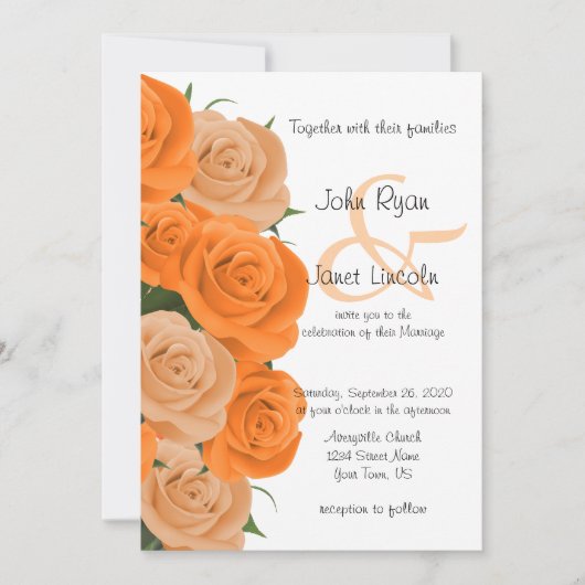  Oranje Roos Vloerbruiloft Kaart (Voorkant)