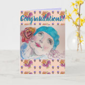 Oranje Roos Vrouw Vlampjes Kunstkunst Kaart (Gele Bloem)