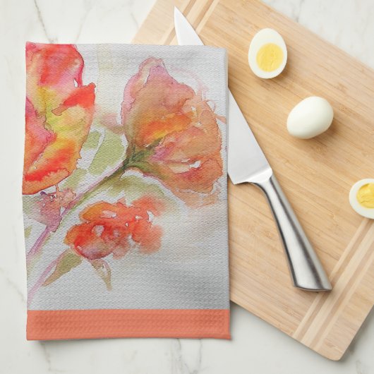 Oranje Roos Waterverf Rood gele rozenhanddoek Theedoek (Quarter Fold)