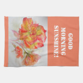 Oranje Roos Waterverf Rood gele rozenhanddoek Theedoek (Horizontaal)