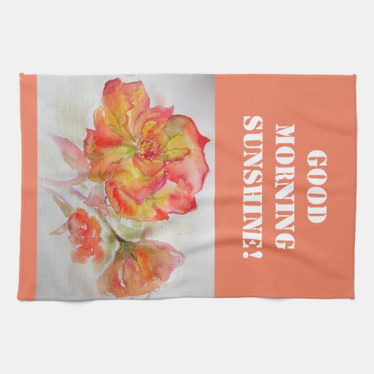 Oranje Roos Waterverf Rood gele rozenhanddoek Theedoek (Horizontaal)