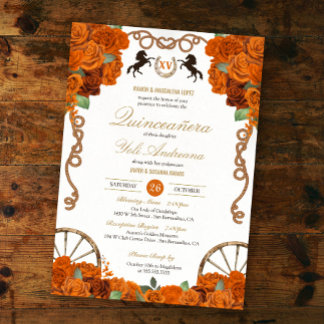 Oranje Roos Western Quinceañera Kaart