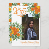 Oranje Roos White Photo Afstuderen Aankondiging (Voorkant / Achterkant)