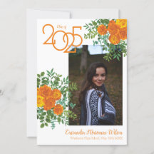 Oranje Roos White Photo Afstuderen Aankondiging