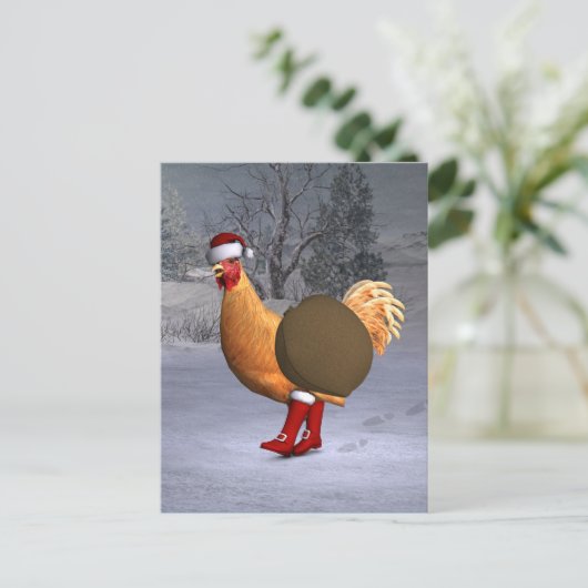 Oranje Rooster Santa Claus Feestdagenkaart (Staand voorkant)
