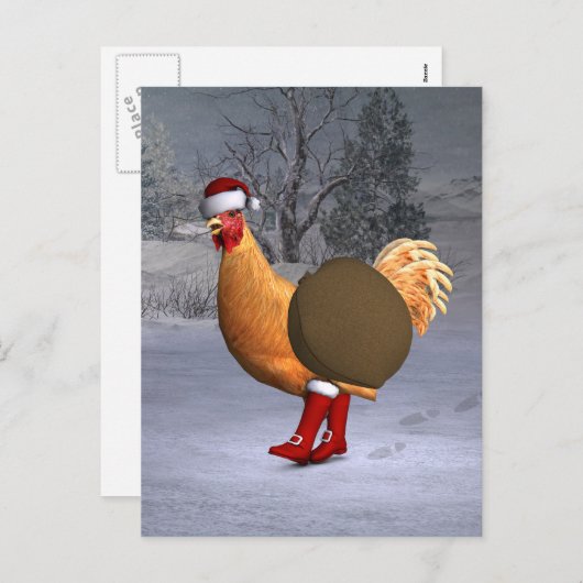 Oranje Rooster Santa Claus Feestdagenkaart (Voorkant / Achterkant)