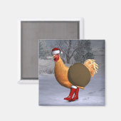 Oranje Rooster Santa Claus Magneet (Voorkant / Achterkant)