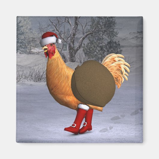 Oranje Rooster Santa Claus Magneet (Voorkant)