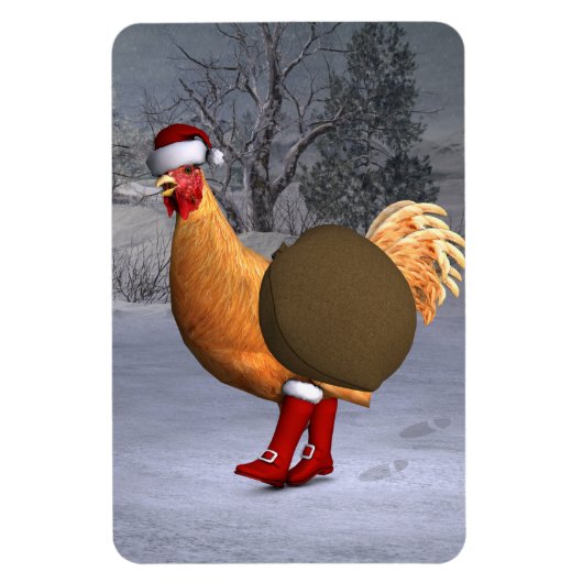 Oranje Rooster Santa Claus Magneet (Verticaal)