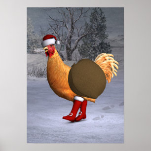 Oranje Rooster Santa Claus Poster