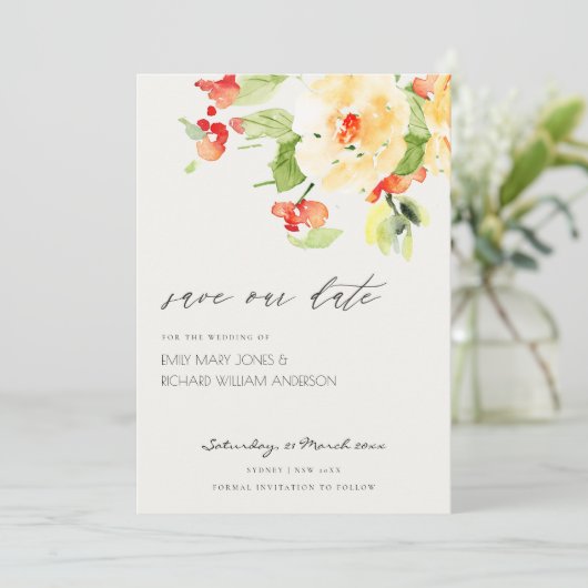 ORANJE ROSE WATERVERF FLORAL BEWAREN DE DATUM SAVE THE DATE (Staand voorkant)