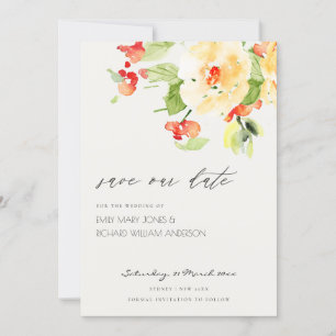 ORANJE ROSE WATERVERF FLORAL BEWAREN DE DATUM SAVE THE DATE