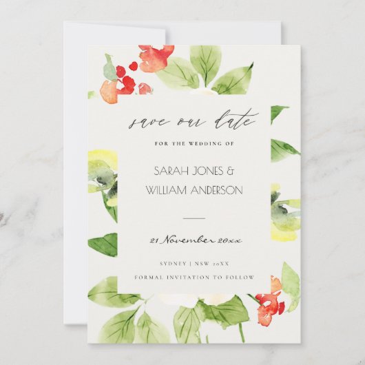ORANJE ROSE WATERVERF FLORAL BEWAREN DE DATUM SAVE THE DATE (Voorkant)