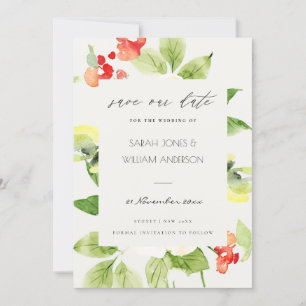 ORANJE ROSE WATERVERF FLORAL BEWAREN DE DATUM SAVE THE DATE