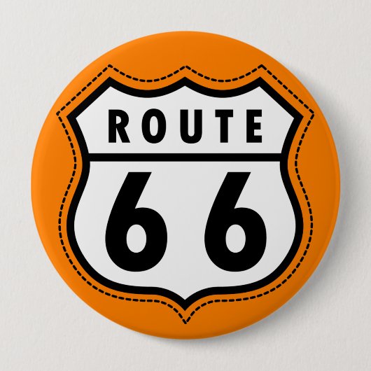 Oranje route 66 wegmarkering ronde button 4,0 cm (Voorkant)