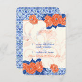 Oranje Royal Blue Floral Wedding RSVP Reageer (Voorkant / Achterkant)