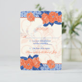 Oranje Royal Blue Floral Wedding RSVP Reageer (Staand voorkant)