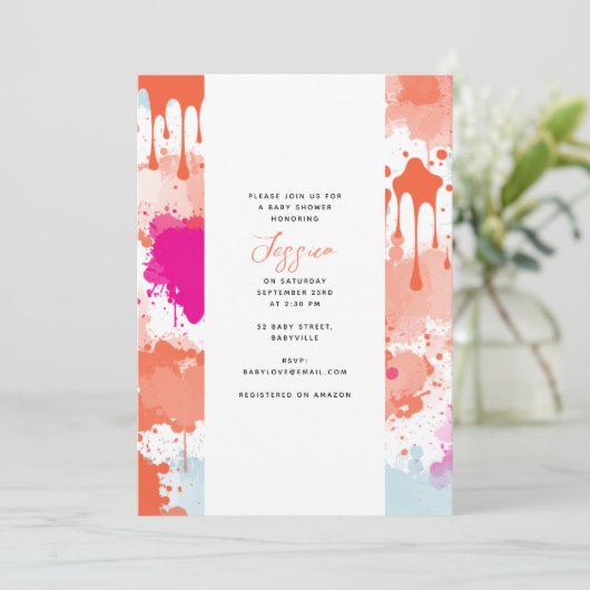 Oranje Roze Blauw Abstract Modern Baby shower Kaart (Staand voorkant)
