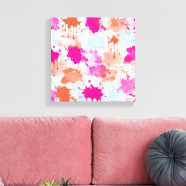 Oranje Roze Blauw Abstract Moderne Verfspatten Canvas Afdruk