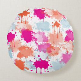 Oranje Roze Blauw Abstract Moderne Verfspatten  Rond Kussen