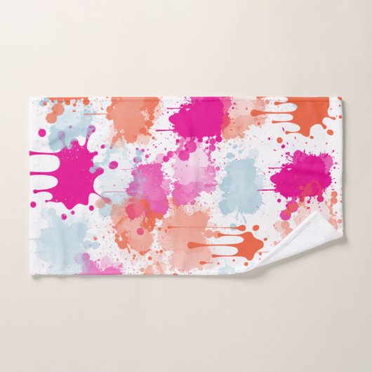 Oranje Roze Blauw Abstract Moderne Verfstreepjes Bad Handdoek (Handdoek)