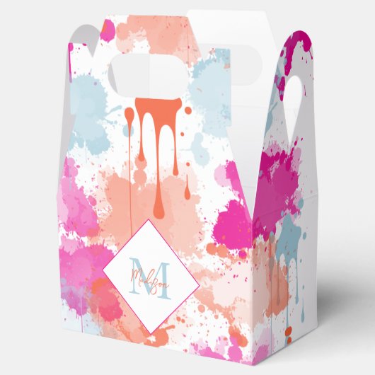 Oranje Roze Blauw Abstract Moderne Verfstreepjes Bedankdoosjes (Geopend)