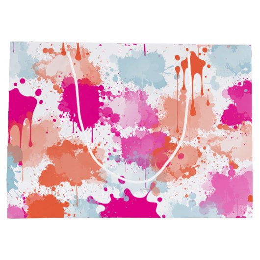 Oranje Roze Blauw Abstract Moderne Verfstreepjes Groot Cadeauzakje (Achterkant)