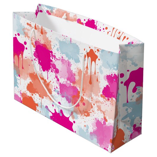 Oranje Roze Blauw Abstract Moderne Verfstreepjes Groot Cadeauzakje (Achterkant Gekanteld)