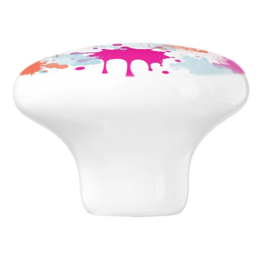 Oranje Roze Blauw Abstract Moderne Verfstreepjes Keramische Knop (Zijkant)